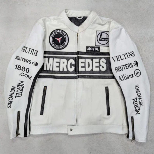Mercedes Motorsport Leather Jacket - White & Black | Myra Casual
