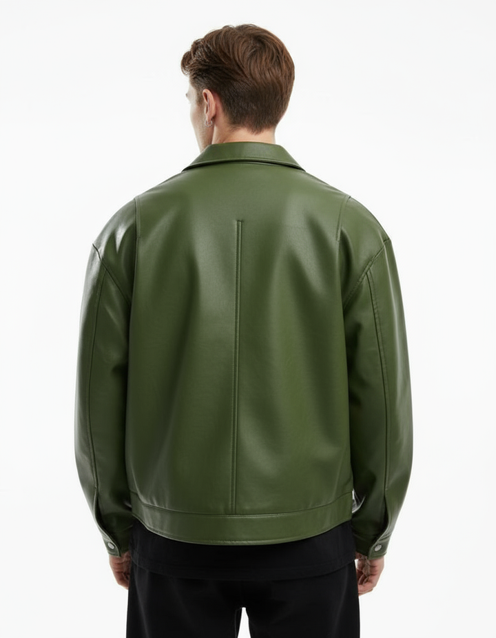 Olive Green Leather Jacket - Stylish Men's Outerwear | Myra Casual